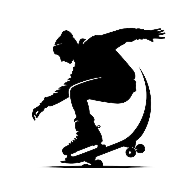 Ilustración vectorial de la silueta de la postura del jugador de patinaje