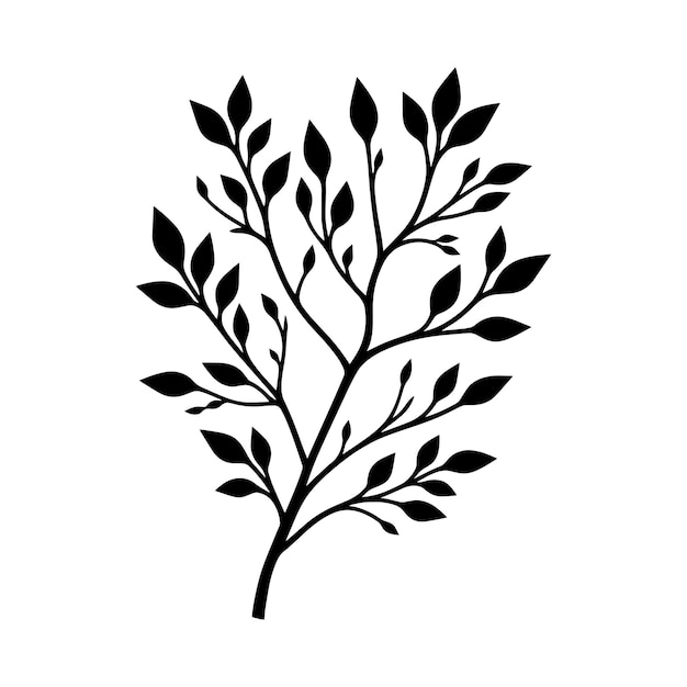 Ilustración vectorial de la silueta de una rama de árbol aislada sobre un fondo blanco