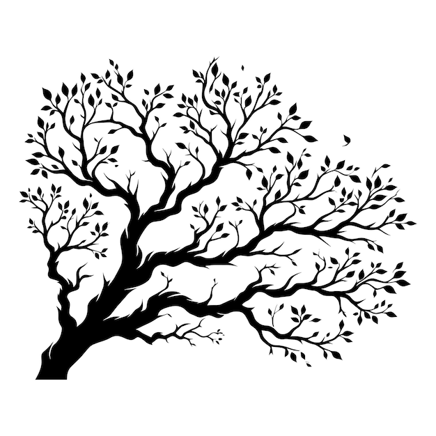 Ilustración vectorial de la silueta de una rama de árbol aislada sobre un fondo blanco