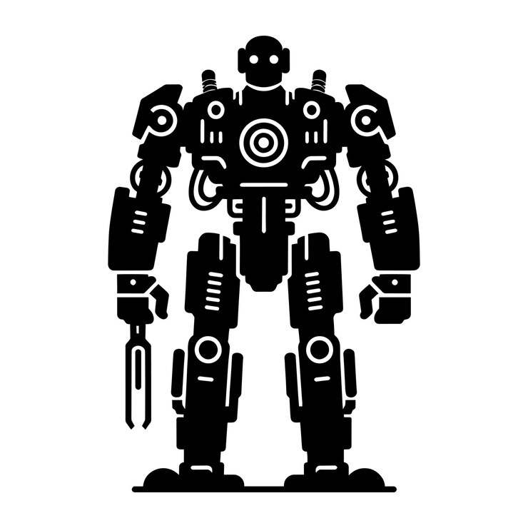 Vector ilustración vectorial de la silueta de un robot de guerra de acción moderno aislada sobre un fondo blanco