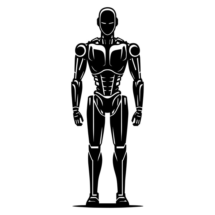 Vector ilustración vectorial de la silueta de un robot de guerra de acción moderno aislada sobre un fondo blanco