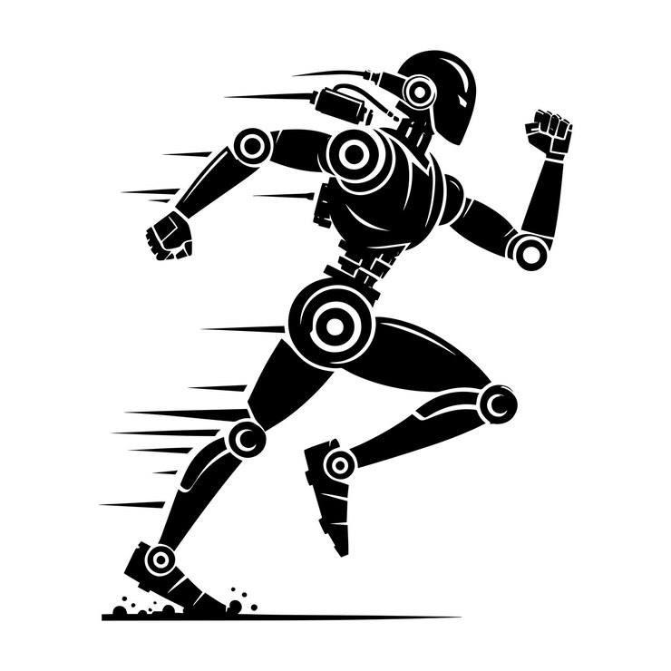 Vector ilustración vectorial de silueta de un robot de guerra de acción moderno aislado sobre un fondo blanco