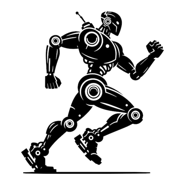 Ilustración vectorial de silueta de un robot de guerra de acción moderno aislado sobre un fondo blanco