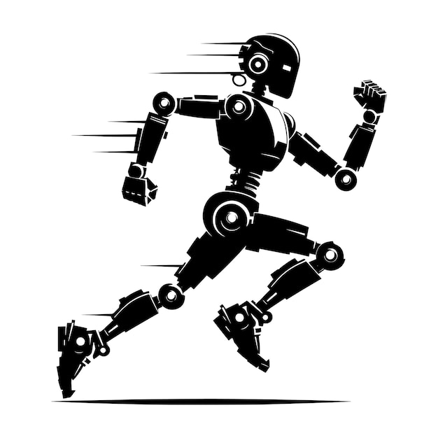 Ilustración vectorial de silueta de un robot de guerra de acción moderno aislado sobre un fondo blanco