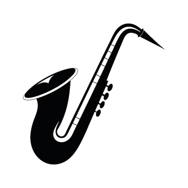 Ilustración vectorial de silueta de saxofón elegante Icono de saxofon negro clásico para proyectos musicales