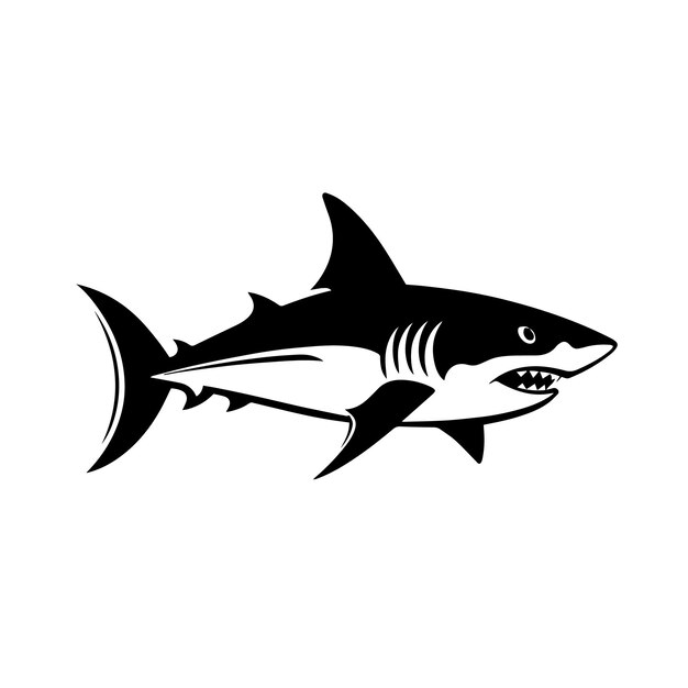 Ilustración vectorial de la silueta del tiburón Icono y signo de la silhouette del tiburó