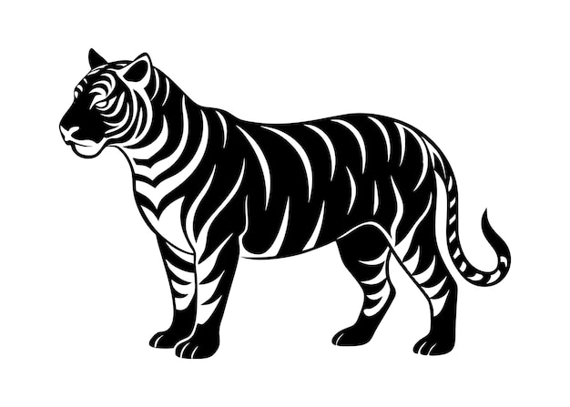 Ilustración vectorial de silueta de tigre en fondo blanco