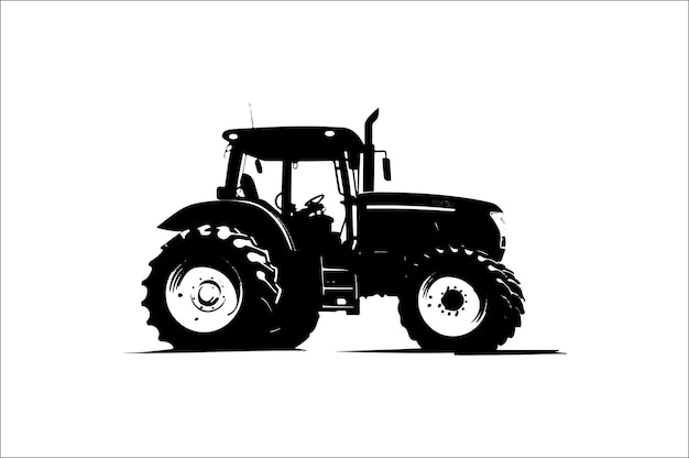 Ilustración vectorial de silueta de tractor con negro Tractor antiguo clásico sobre fondo blanco
