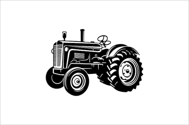 Ilustración vectorial de silueta de tractor con negro Tractor antiguo clásico sobre fondo blanco