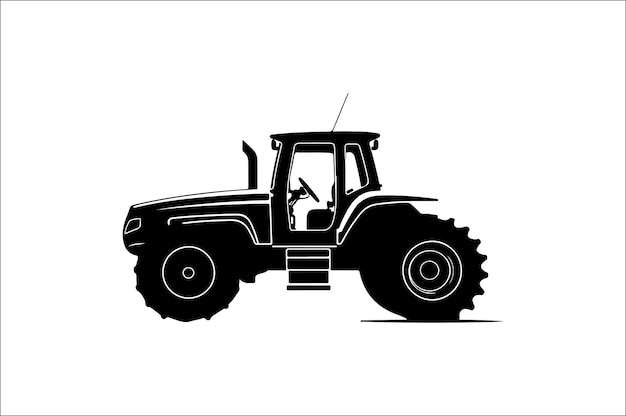 Ilustración vectorial de silueta de tractor con negro Tractor antiguo clásico sobre fondo blanco