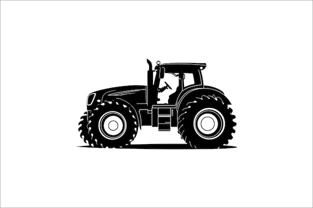 Ilustración vectorial de silueta de tractor con negro Tractor antiguo clásico sobre fondo blanco