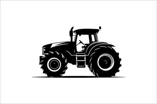 Ilustración vectorial de silueta de tractor con negro Tractor antiguo clásico sobre fondo blanco