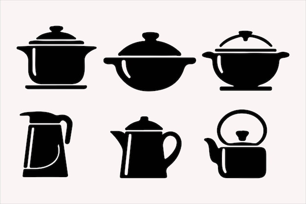 Ilustración vectorial de silueta de utensilios de cocina en un fondo blanco