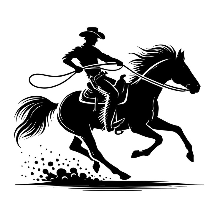 Ilustración vectorial de silueta de vaquero aislada en el icono de la forma de vaqueo de fondo blanco