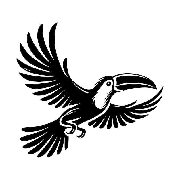 Ilustración vectorial de la silueta voladora del tucano aislada en un fondo blanco
