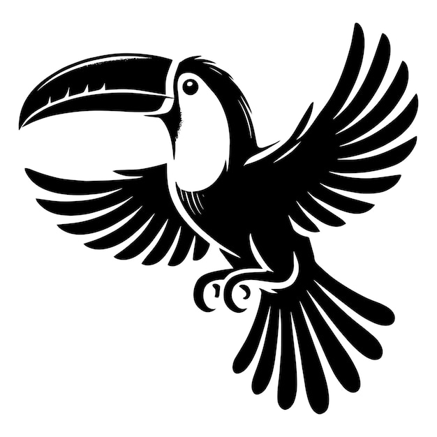 Ilustración vectorial de la silueta voladora del tucano aislada en un fondo blanco