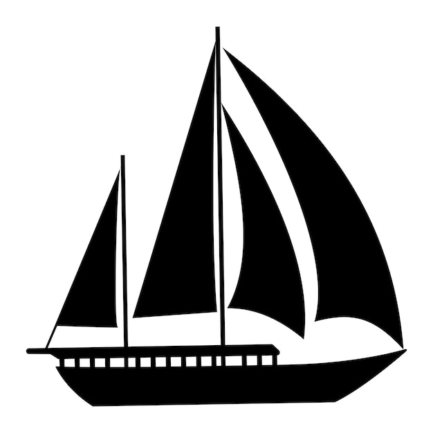 Ilustración vectorial de una silueta de un yate de vela o un barco con velas