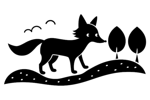 Ilustración vectorial de la silueta del zorro que camina por el campo