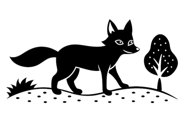 Ilustración vectorial de la silueta del zorro que camina por el campo