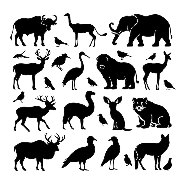 Ilustración vectorial de siluetas de animales