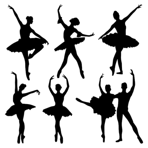 Ilustración vectorial de siluetas de baile de ballet