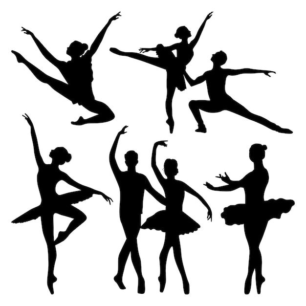 Ilustración vectorial de siluetas de baile de ballet