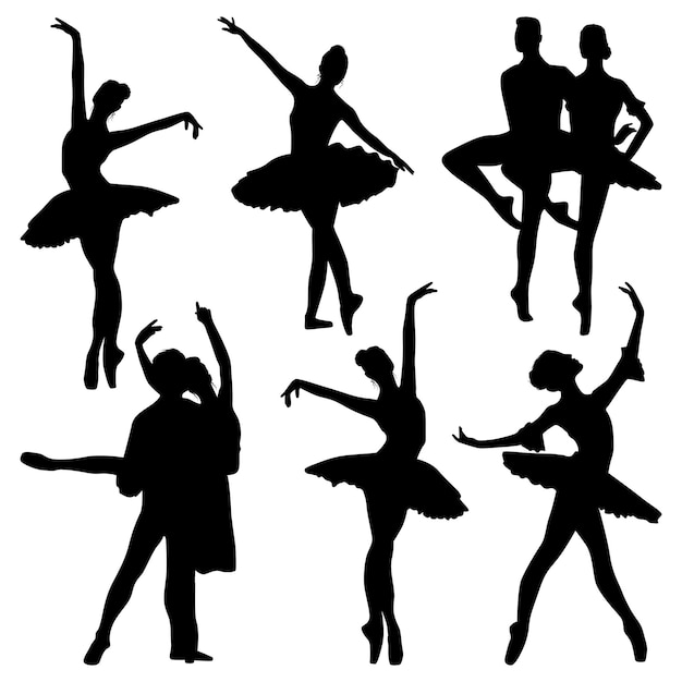 Ilustración vectorial de siluetas de baile de ballet