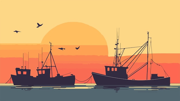 Ilustración vectorial de siluetas de barcos de pesca para proyectos de diseño