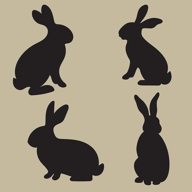 Ilustración vectorial de las siluetas del conejo negro