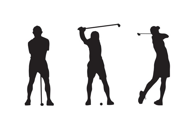 Vector ilustración vectorial de siluetas deportivas de golfistas