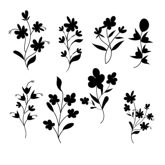 Vector ilustración vectorial de siluetas de flores dibujadas a mano