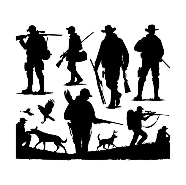 Vector ilustración vectorial de siluetas de hombres cazadores