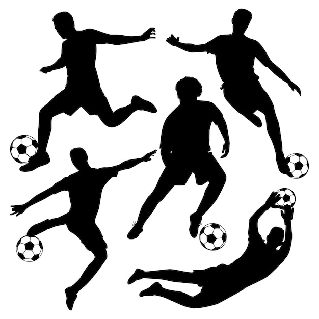 Vector ilustración vectorial de las siluetas de los jugadores de fútbol masculinos