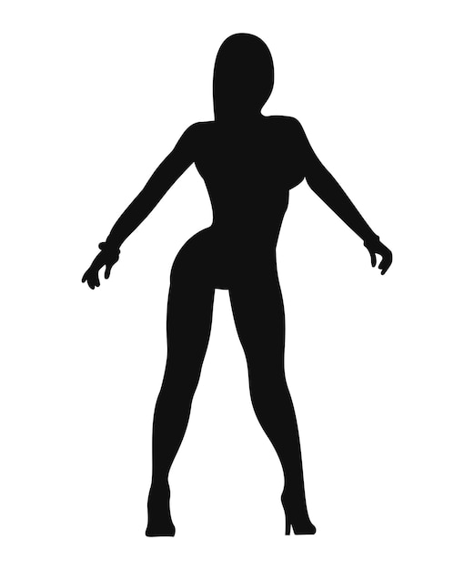 Vector ilustración vectorial de siluetas negras de culturista femenina