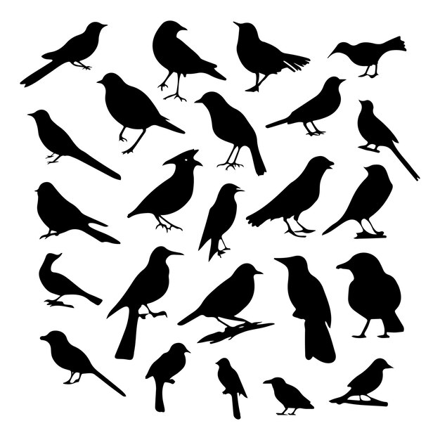 Ilustración vectorial de siluetas de pájaros