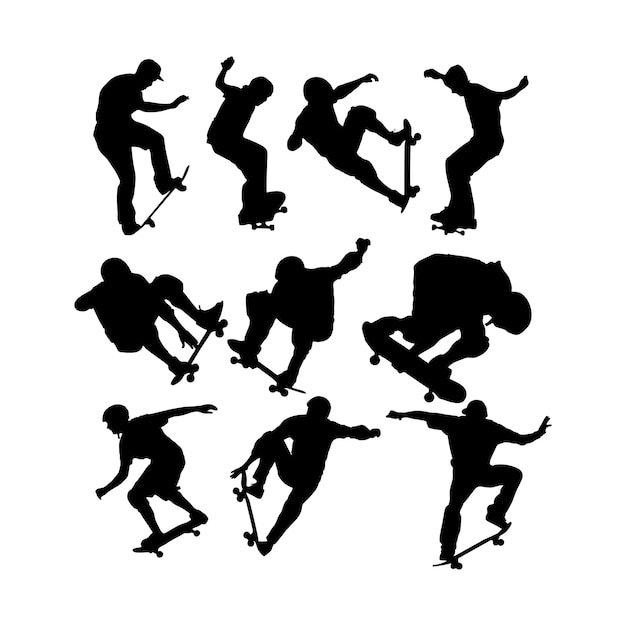 Vector ilustración vectorial de siluetas de patinaje o patinador.