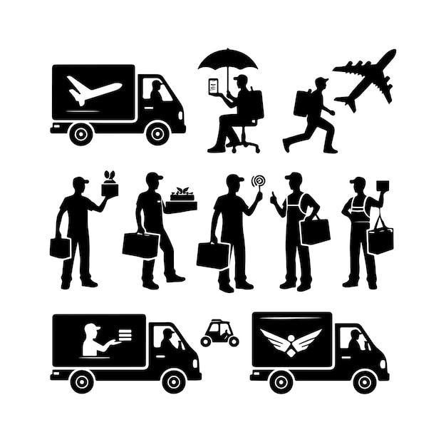 Ilustración vectorial de las siluetas del repartidor