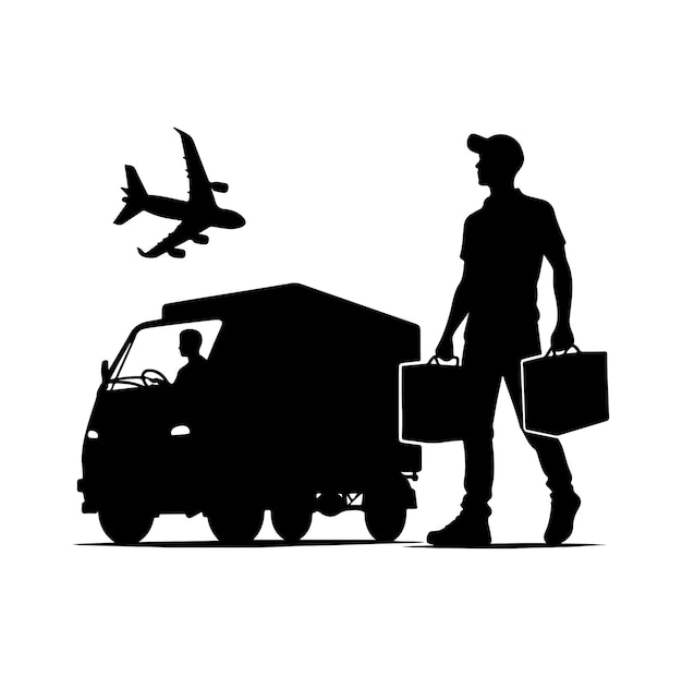 Ilustración vectorial de las siluetas del repartidor
