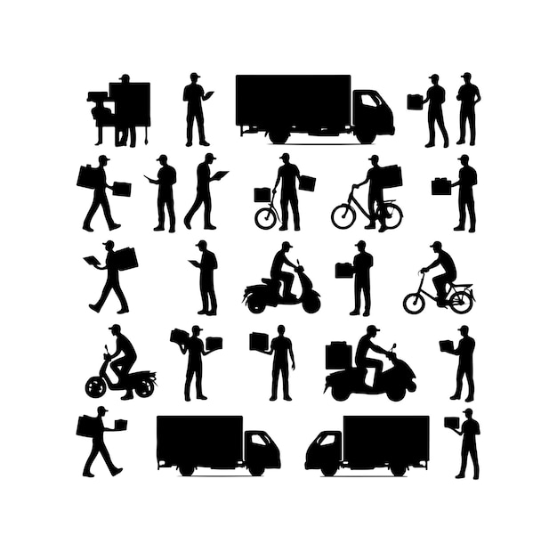 Ilustración vectorial de las siluetas del repartidor
