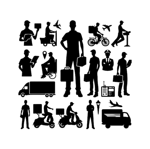Ilustración vectorial de las siluetas del repartidor