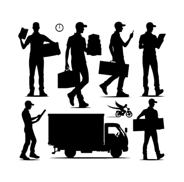 Ilustración vectorial de las siluetas del repartidor