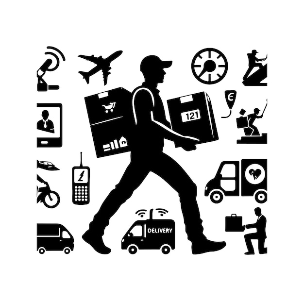 Ilustración vectorial de las siluetas del repartidor