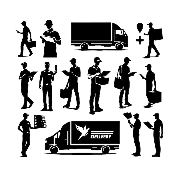 Ilustración vectorial de las siluetas del repartidor