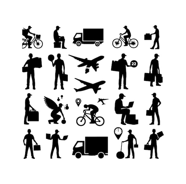 Ilustración vectorial de las siluetas del repartidor