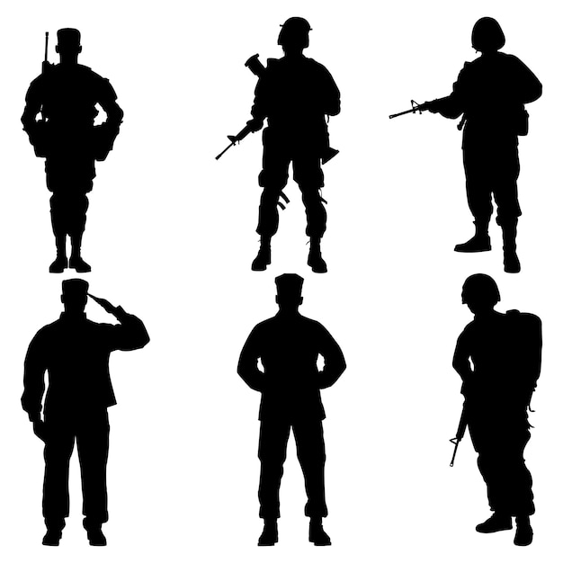 Ilustración vectorial de siluetas de soldados o del ejército