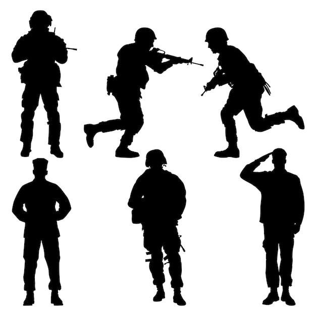 Ilustración vectorial de siluetas de soldados o del ejército