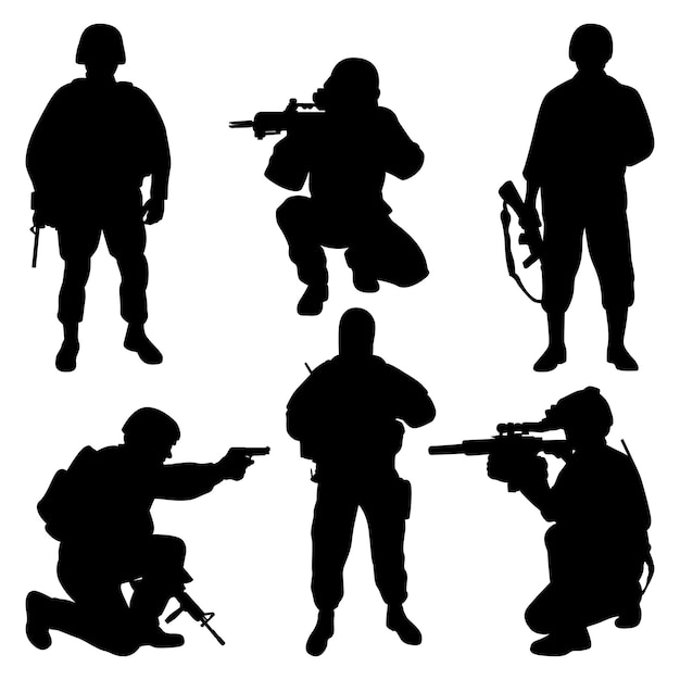 Ilustración vectorial de siluetas de soldados o del ejército