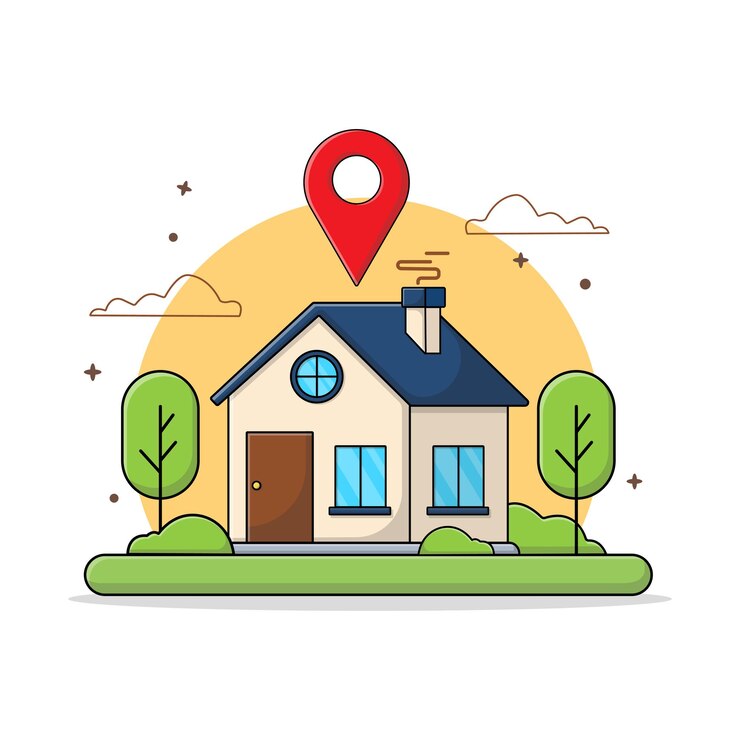 Ilustración vectorial del símbolo de la casa y la ubicación Diseño conceptual del servicio de entrega a domicilio