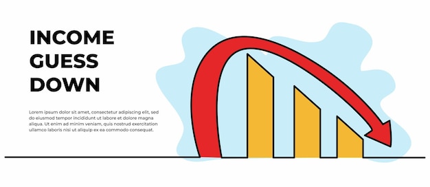 Ilustración vectorial del símbolo del gráfico y la flecha hacia abajo concepto de marketing y finanzas empresariales