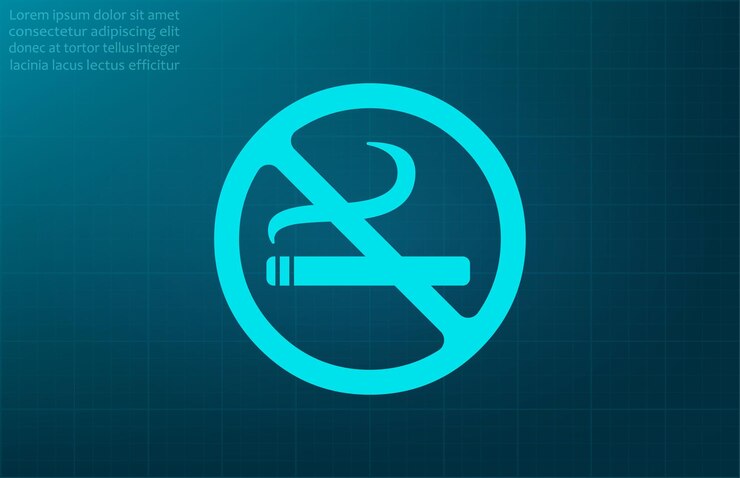 Vector ilustración vectorial del símbolo de no fumar de cigarrillo tachado en un fondo azul eps 10